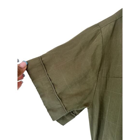 Madewell Kale Green Plaid Short Sleeve Belted Cropped Ankle Jumpsuit Small - Picture 7 of 14